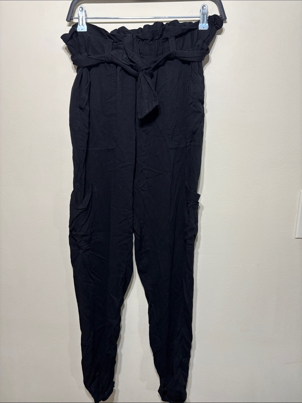 Aeropostale Black Paperbag Waist Joggers with Cargo Pockets